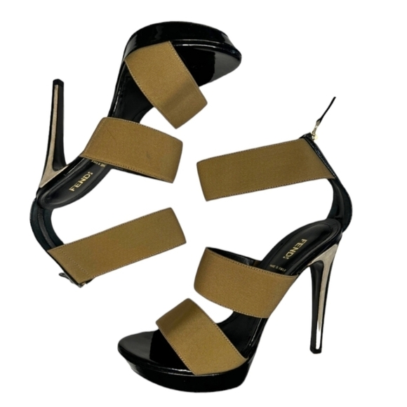 Fendi Sandolo Vernice Tan & Black Platform Stiletto Heels - Picture 2 of 13